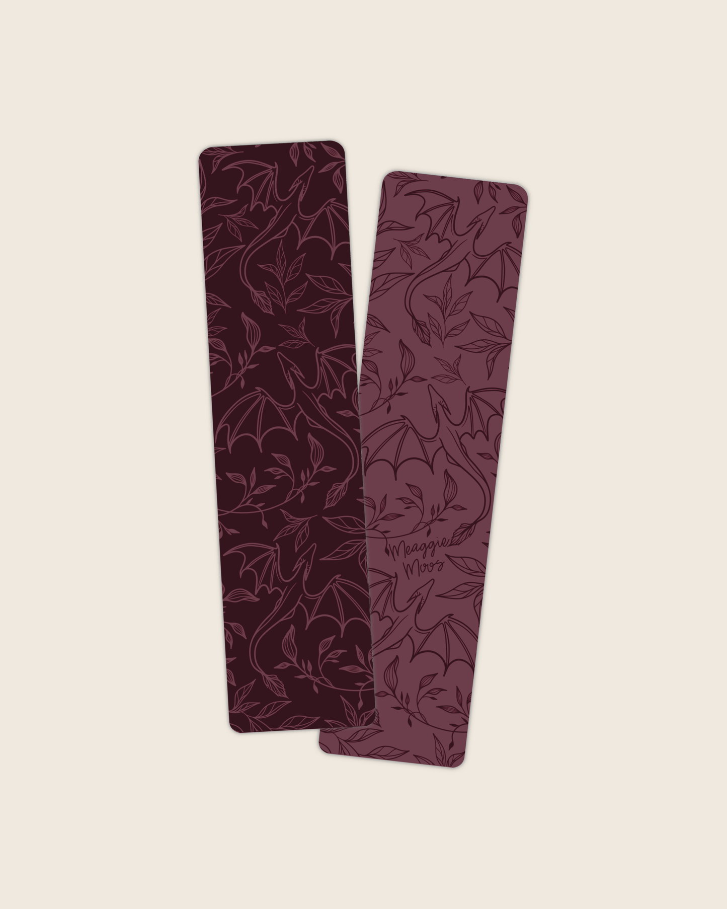 Maroon Floral Dragons 2x8 Bookmark | Fantasy Reader