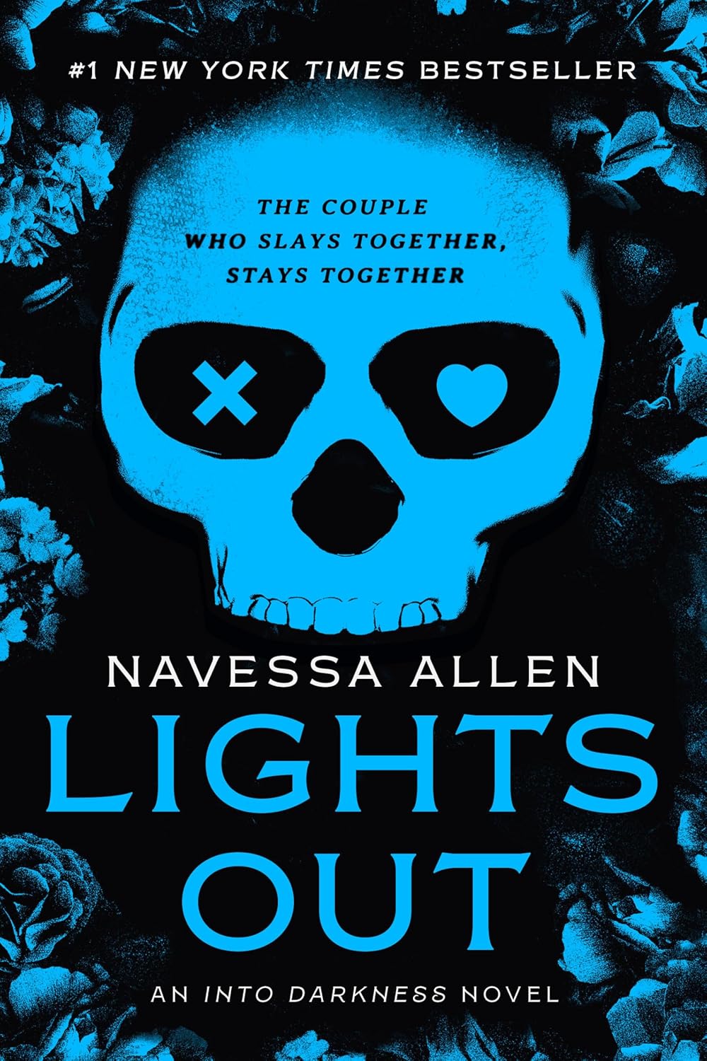 Book cover of 'Lights Out' by Navessa Allen with a skull design and floral elements.