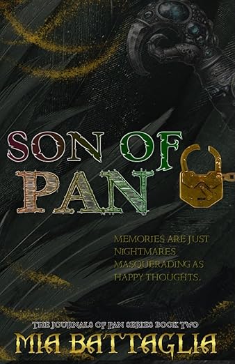 Book cover of 'Son of Pan' with a lock and feather design on a dark background