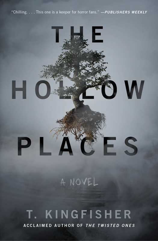 Book cover of 'The Hollow Places' by T. Kingfisher with a tree silhouette.