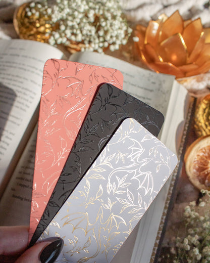 Black on Black Floral Dragons Foil Bookmark