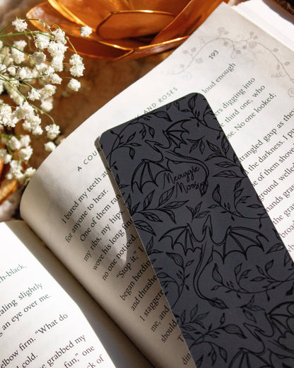 Black on Black Floral Dragons Foil Bookmark