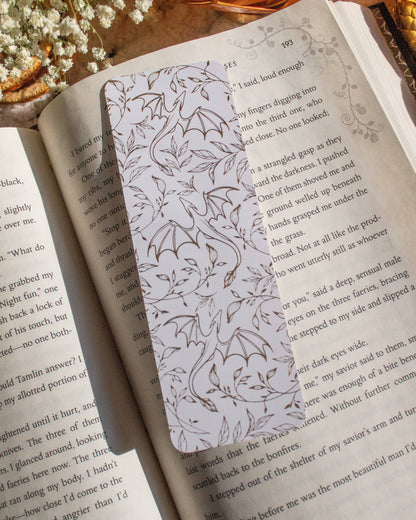 Gold Foil and White Floral Dragons Foil Bookmark