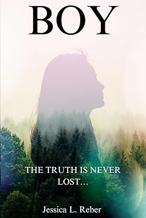Book cover for 'BOY' featuring a silhouette of a female figure with a blurred background of a forest.