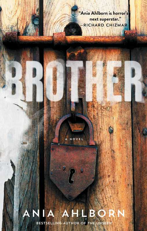 Book cover of 'Brother' by Ania Ahlborn featuring a rustic lock on wooden background.