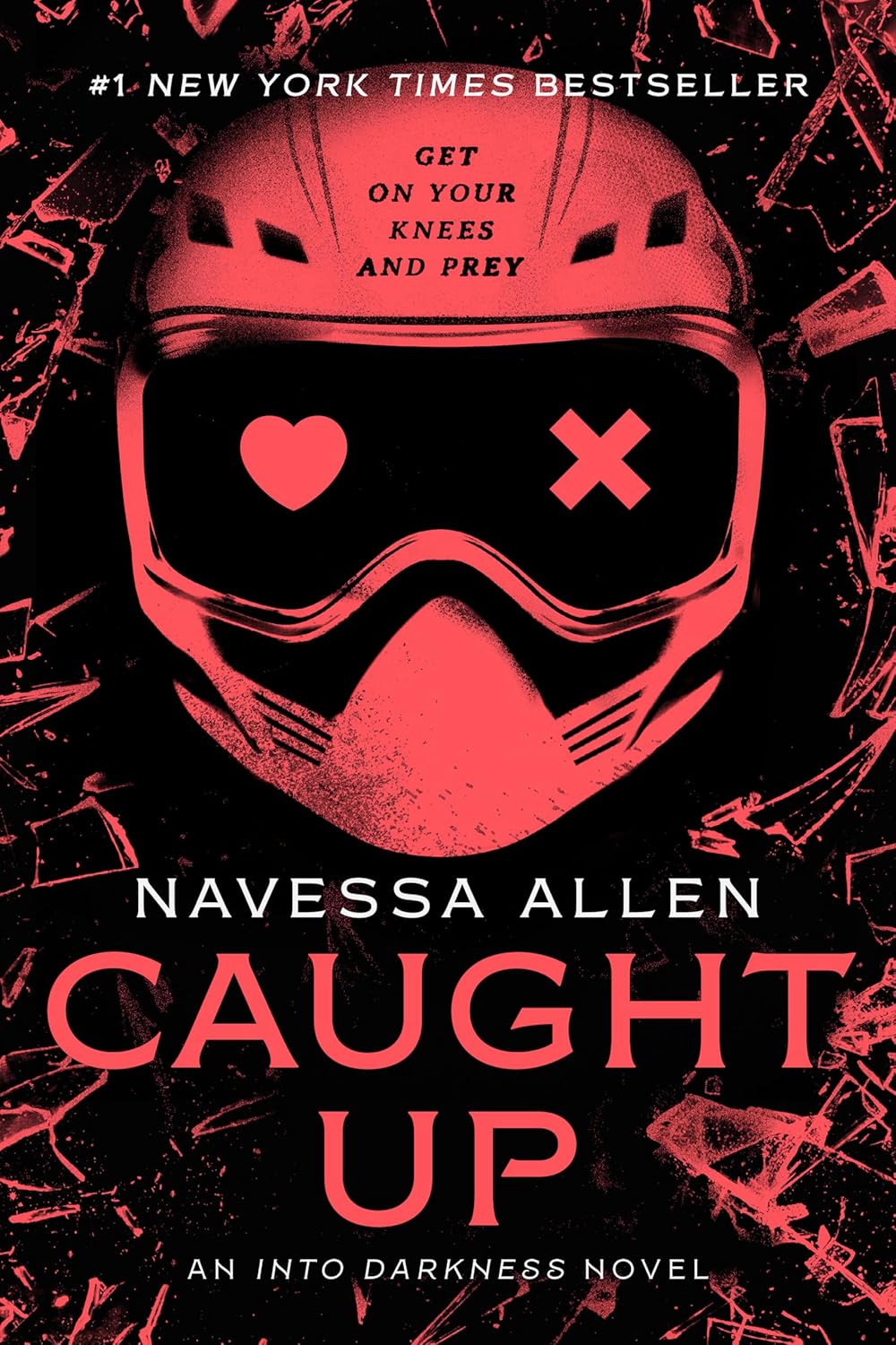 Book cover of 'Caught Up' by Navessa Allen with a red helmet and goggles design on a black background.