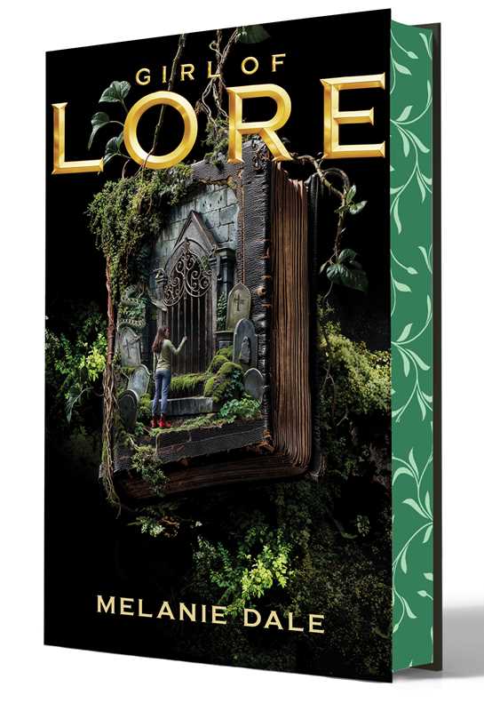 Book cover of 'Girl of Lore' by Melanie Dale with a dark background and green accents.