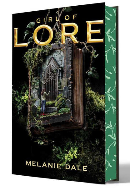 Book cover of 'Girl of Lore' by Melanie Dale with a dark background and green accents.