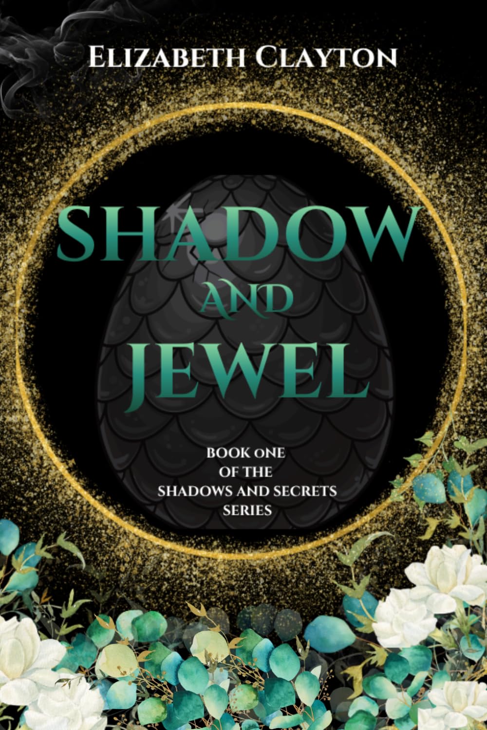 Book cover of 'Shadow and Jewel' by Elizabeth Clayton with decorative elements.