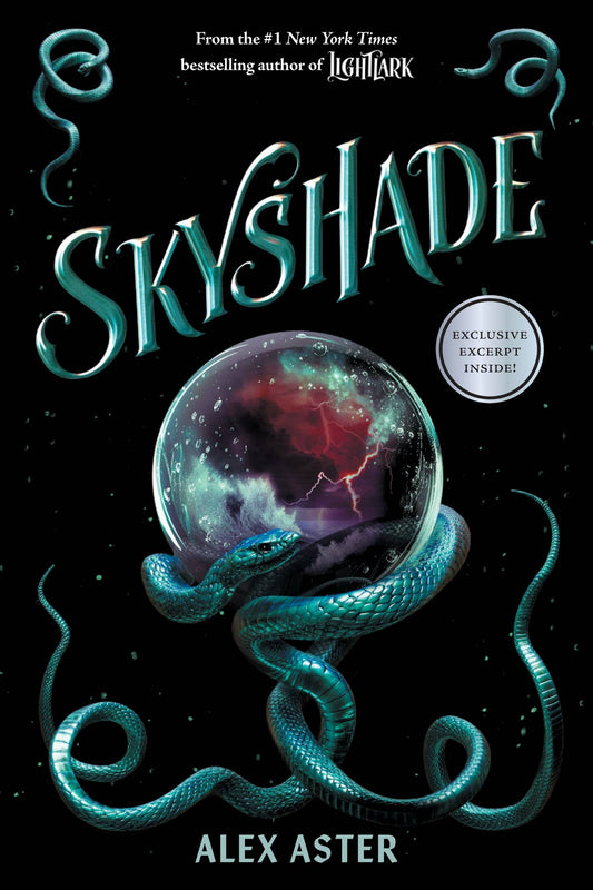 Book cover of 'Skyshade' by Alex Aster with a snake and crystal ball design on a dark background.