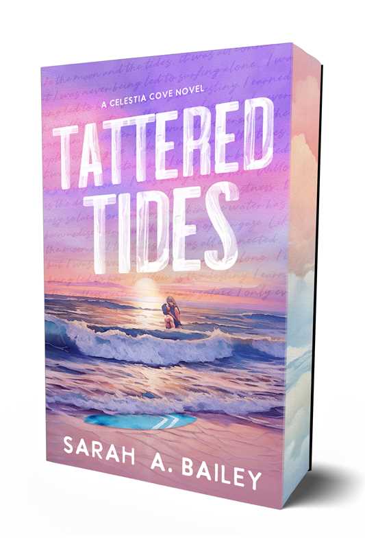Book cover of 'Tattered Tides' by Sarah A. Bailey with a sunset over water scene.