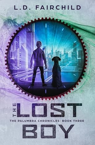 Book cover of 'The Lost Boy' featuring a blurred cityscape background with a figure holding a flashlight and a dog, alongside the title and author's name.