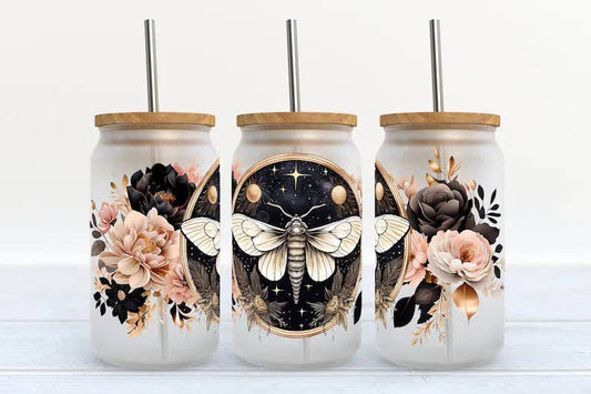 Moth with Flowers 16oz Libbey Glass Tumbler