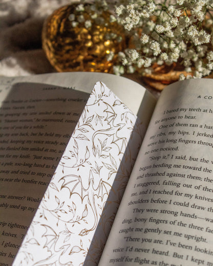 Gold Foil and White Floral Dragons Foil Bookmark